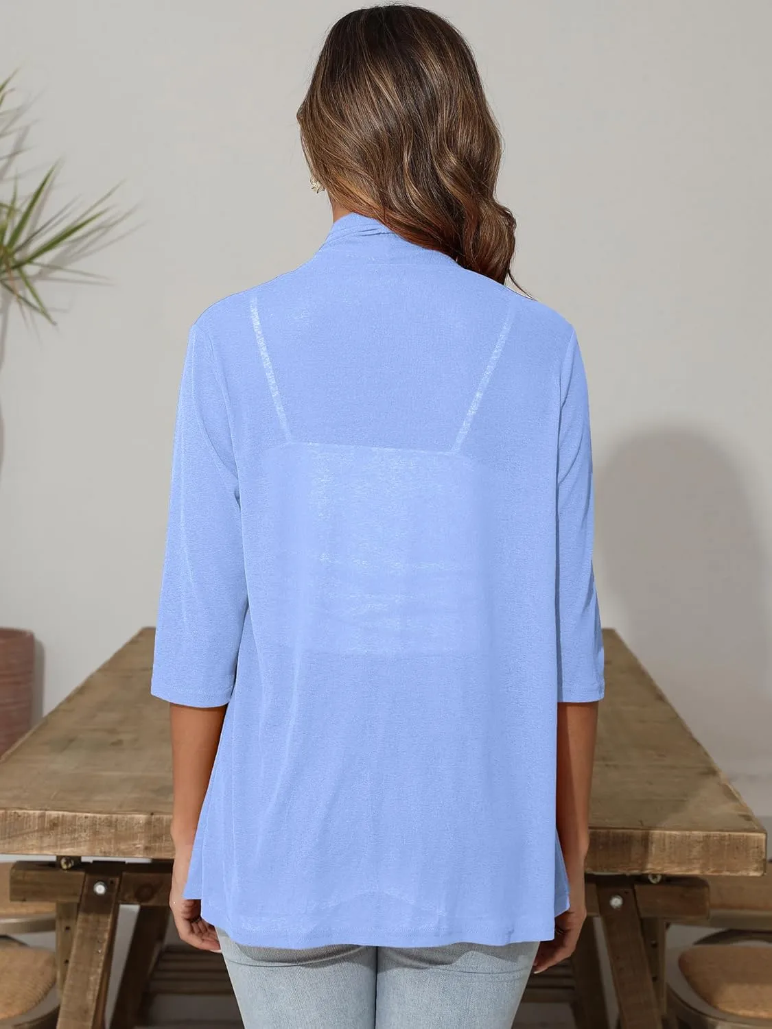Women's Lightweight Open Front Cardigans 3/4 Sleeve Casual Soft Sheer Cardigan S-3XL