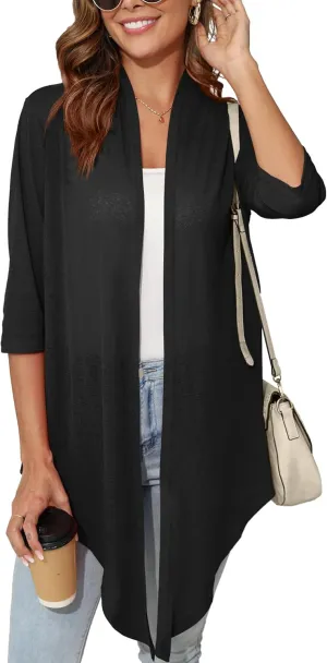 Women's Lightweight Open Front Cardigans 3/4 Sleeve Casual Soft Sheer Cardigan S-3XL