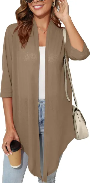 Women's Lightweight Open Front Cardigans 3/4 Sleeve Casual Soft Sheer Cardigan S-3XL