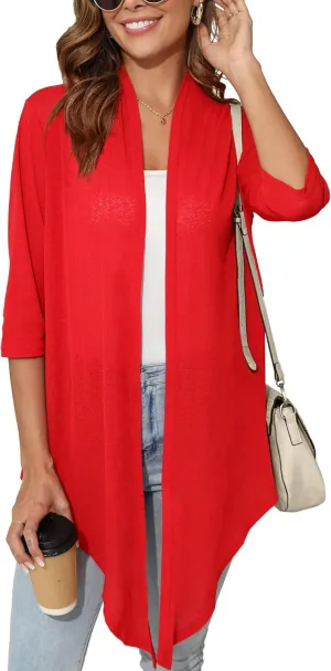 Women's Lightweight Open Front Cardigans 3/4 Sleeve Casual Soft Sheer Cardigan S-3XL