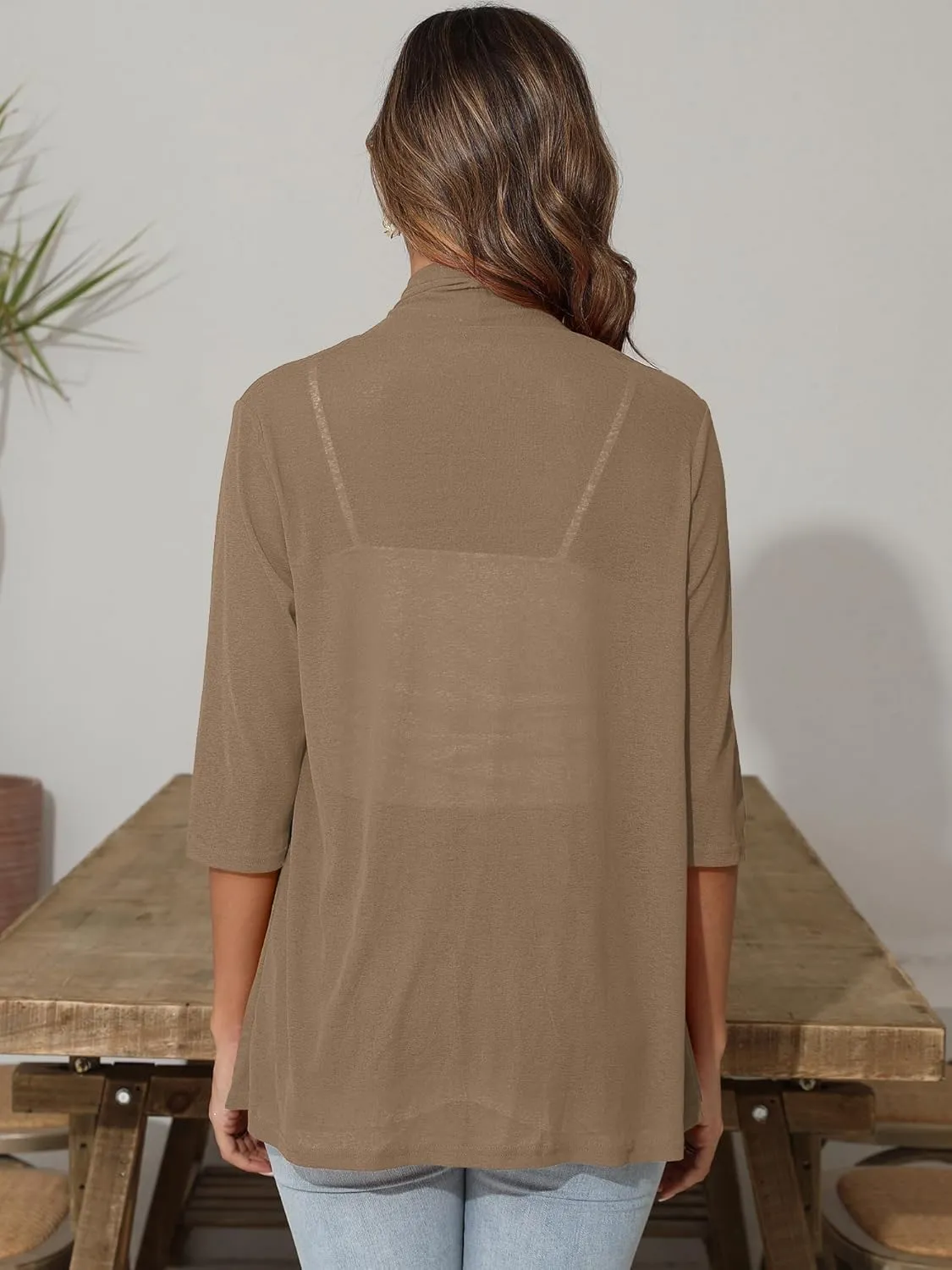 Women's Lightweight Open Front Cardigans 3/4 Sleeve Casual Soft Sheer Cardigan S-3XL