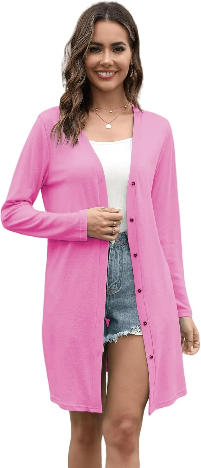 Women's Open Front Lightweight Cardigan Long Sleeve Button Down Loose Solid Outwear Sping Cardigans