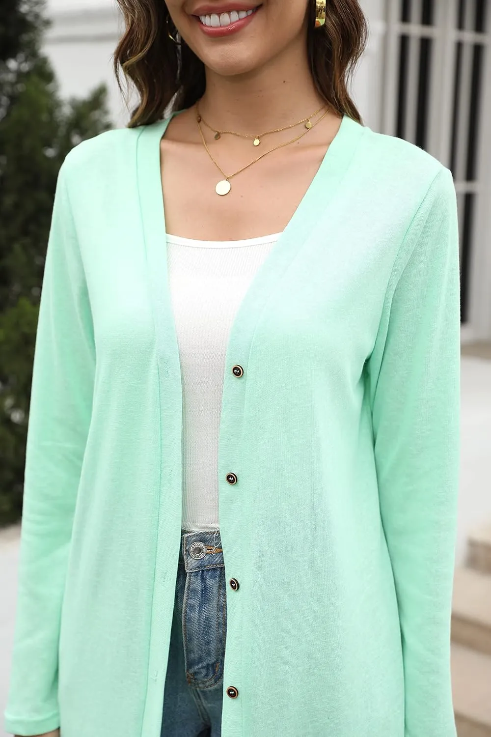 Women's Open Front Lightweight Cardigan Long Sleeve Button Down Loose Solid Outwear Sping Cardigans