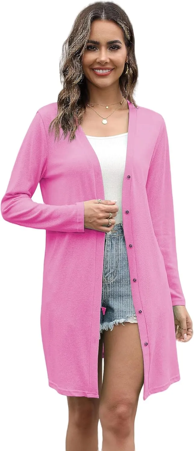 Women's Open Front Lightweight Cardigan Long Sleeve Button Down Loose Solid Outwear Sping Cardigans
