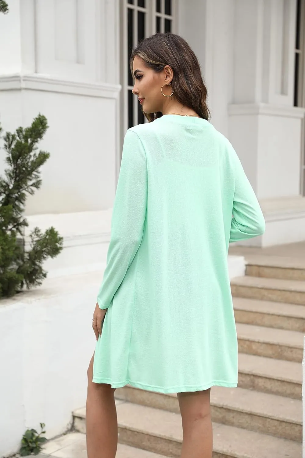 Women's Open Front Lightweight Cardigan Long Sleeve Button Down Loose Solid Outwear Sping Cardigans