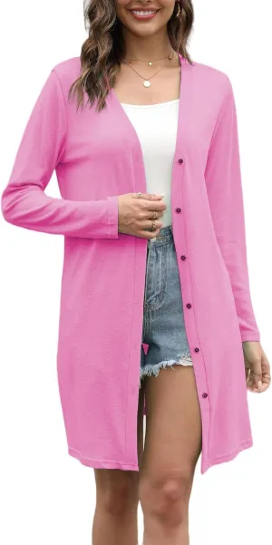 Women's Open Front Lightweight Cardigan Long Sleeve Button Down Loose Solid Outwear Sping Cardigans