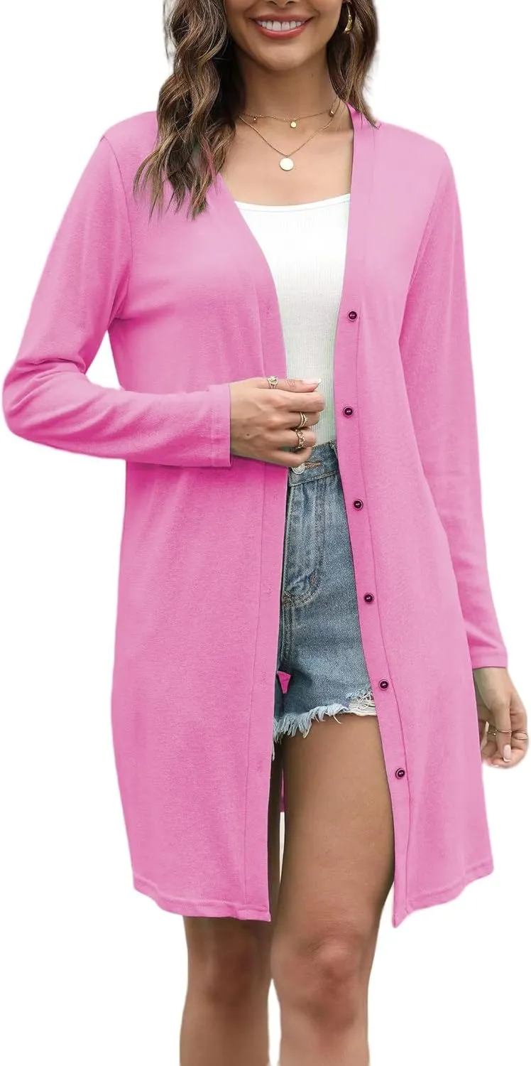 Women's Open Front Lightweight Cardigan Long Sleeve Button Down Loose Solid Outwear Sping Cardigans