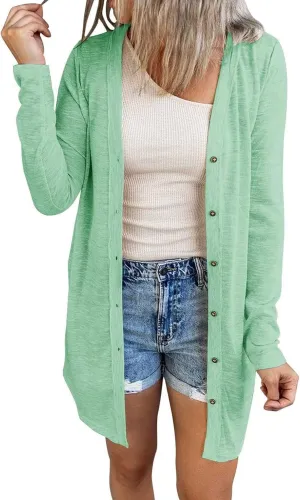 Women's Open Front Lightweight Cardigan Long Sleeve Button Down Loose Solid Outwear Sping Cardigans